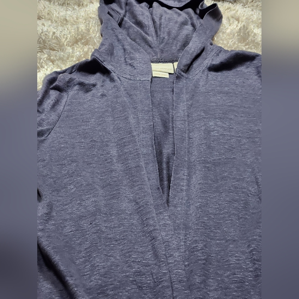 Cynthia Rowley Linen Navy Blue Long Sleeve Open Front Hooded Cardigan Sweater M - Picture 3 of 12